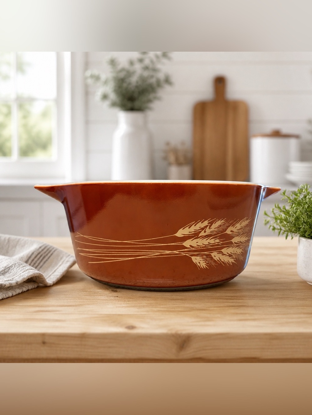 Vintage Pyrex 2.5 qt Autumn Harvest Wheat 475-B Casserole Dish
